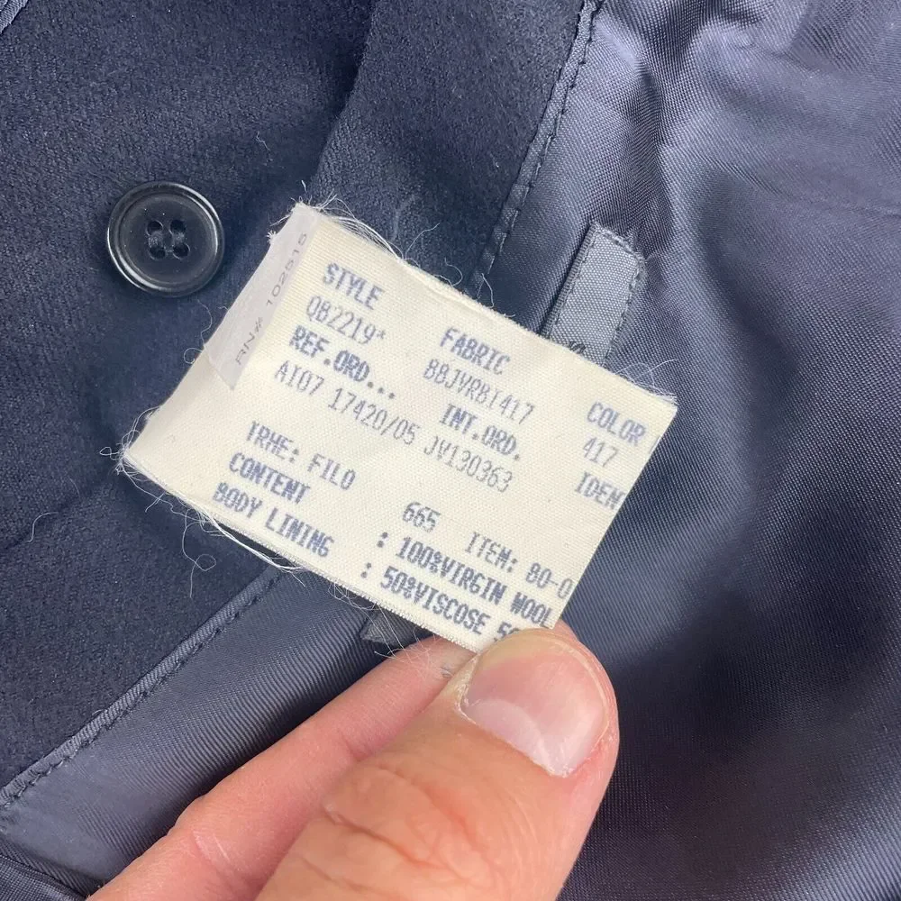 John‎ Varvatos Blazer Men 46R Blue Wool Two-Button Front Lined Sport Coat Jacket